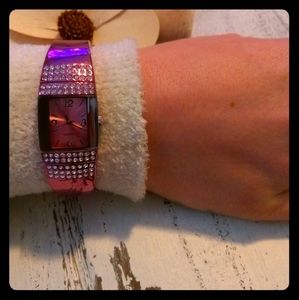 Pink stainless steel locking clasp watch